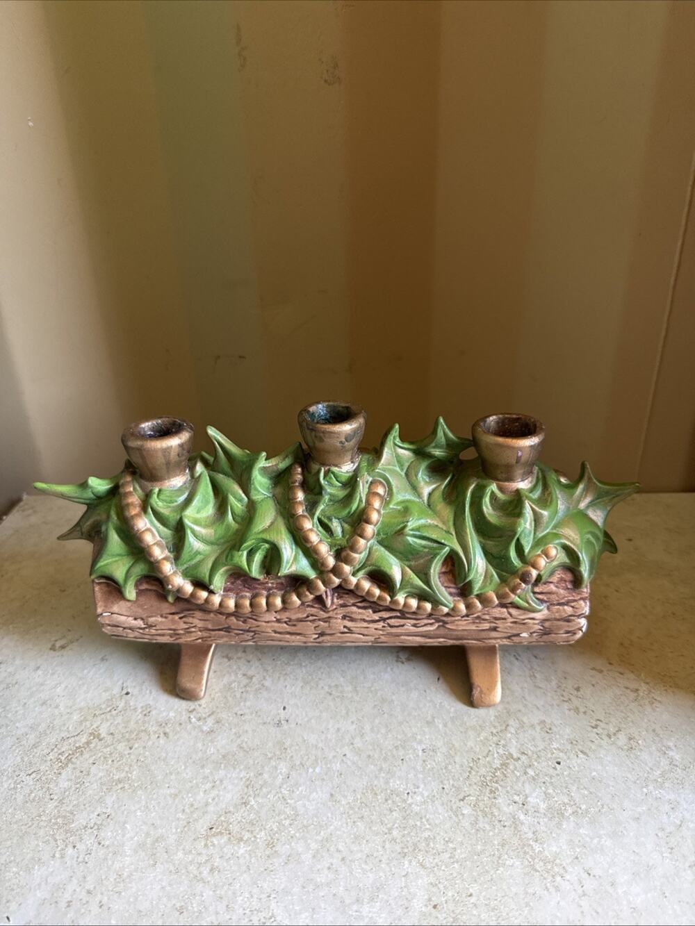 Vintage Ceramics Yule Log Atlantic Mold Candleholder 12” X 5”